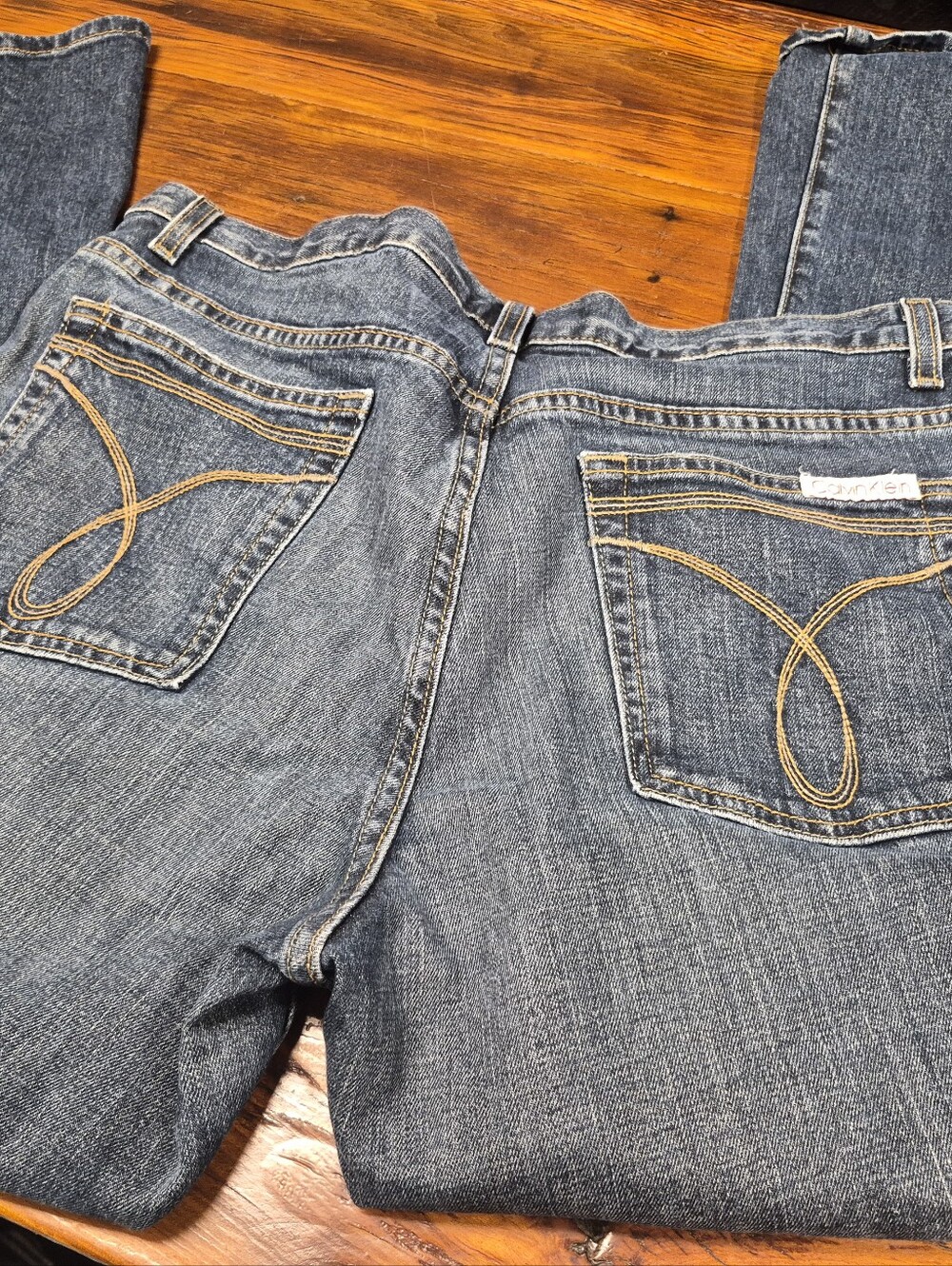 Calvin Klein Jeans Flair Leg in Dark Blue with Gold Stitching